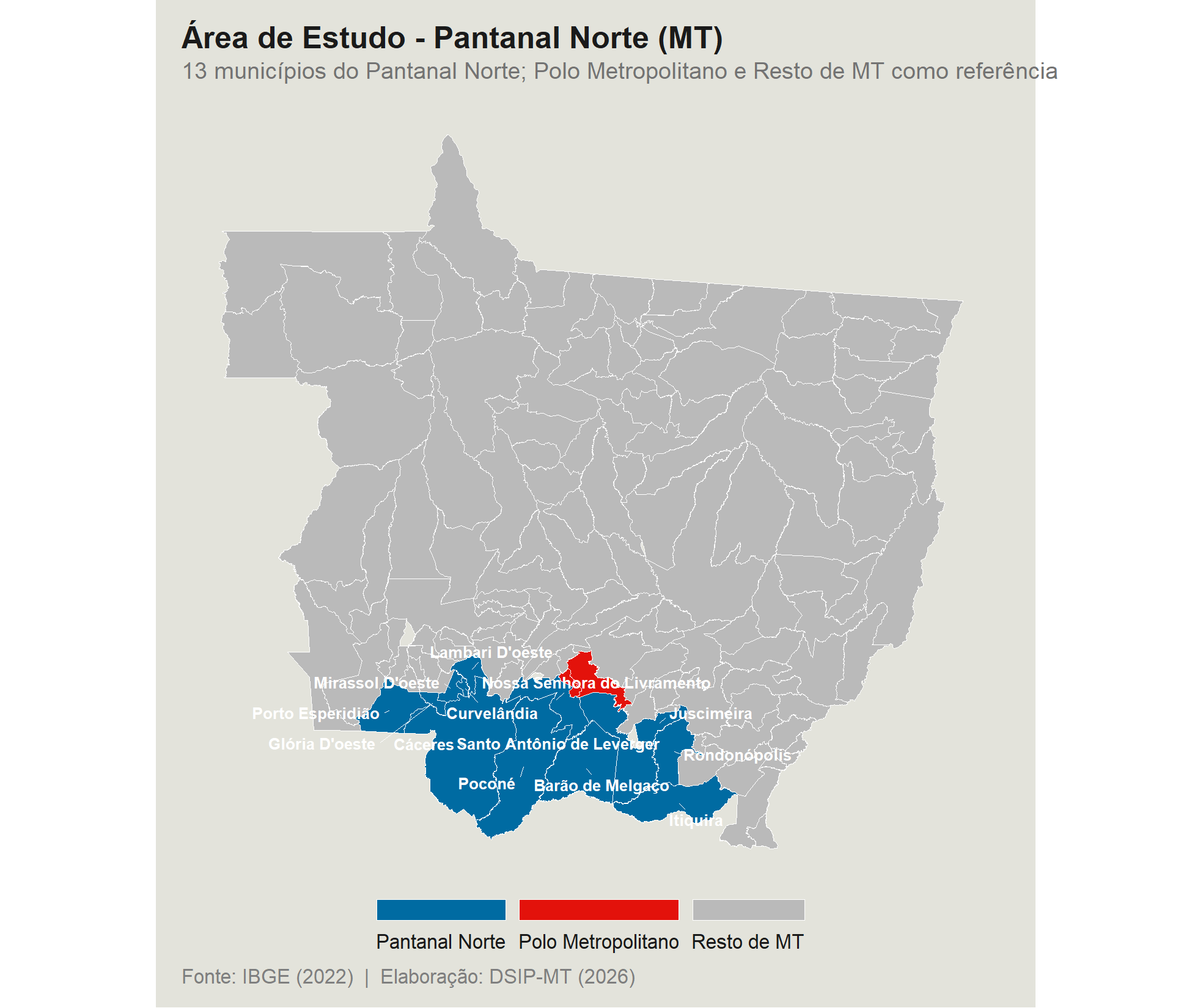 Figura 1.1: Localização dos 13 municípios do Pantanal Norte em Mato Grosso